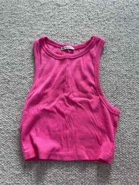 Zara Hot Pink Ribbed Cropped Tank